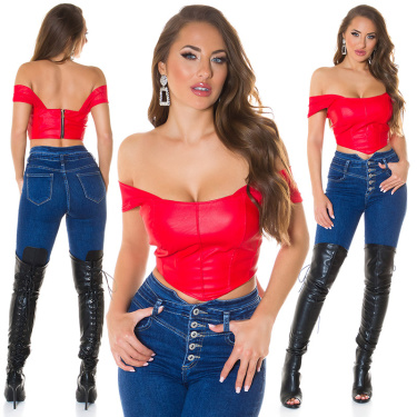 Faux Leather Corset-Top Red